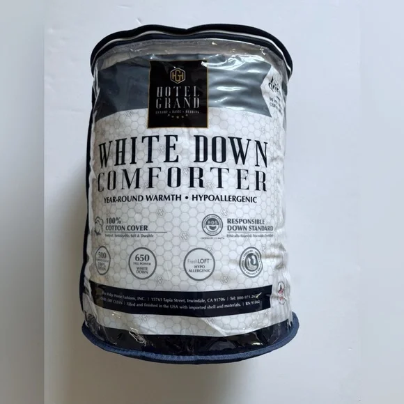 Hotel Grand White Down Comforter 650 Fill Power Classic Solid Queen Elegant Set